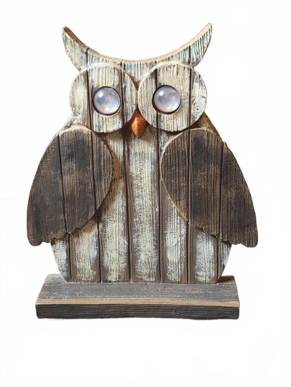 Slifka Designs Rustic Faux Wood Plank Owl Folk Art Figurine Tabletop Decor